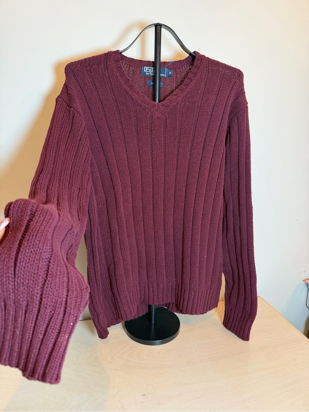 Polo Ralph Lauren Men's V-Neck Ribbed Sweater - Burgundy - Picture 2 of 5